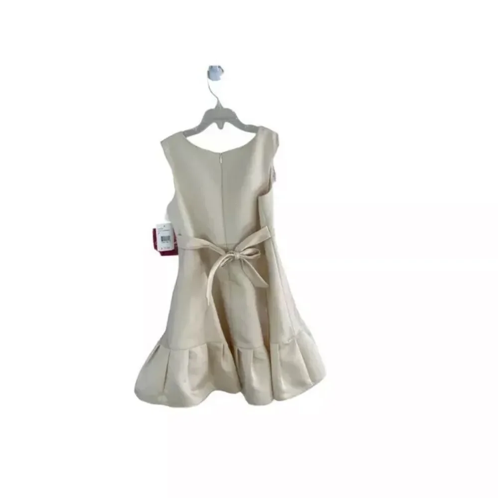 Bloome Girls A-Line Dress Beige Champagne Sleeveless Crew Zip Rhinestone 8 New